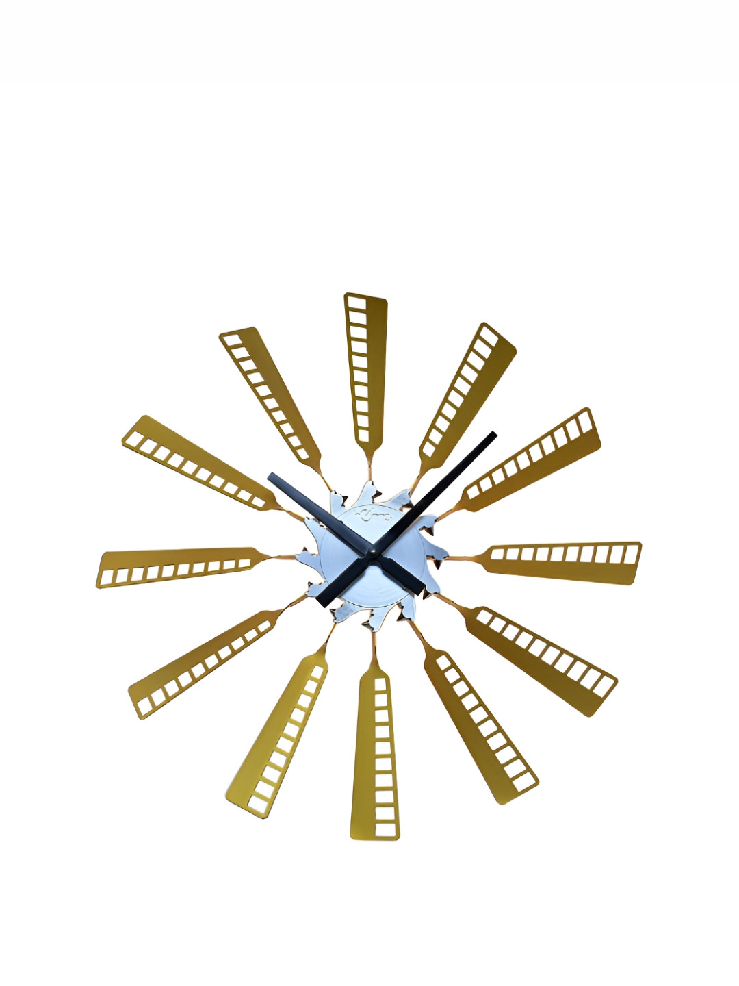 DIAMANTE A LA MODE Wind Mill Gold Metal Large Display Floral Battery Analogue Wall Clock