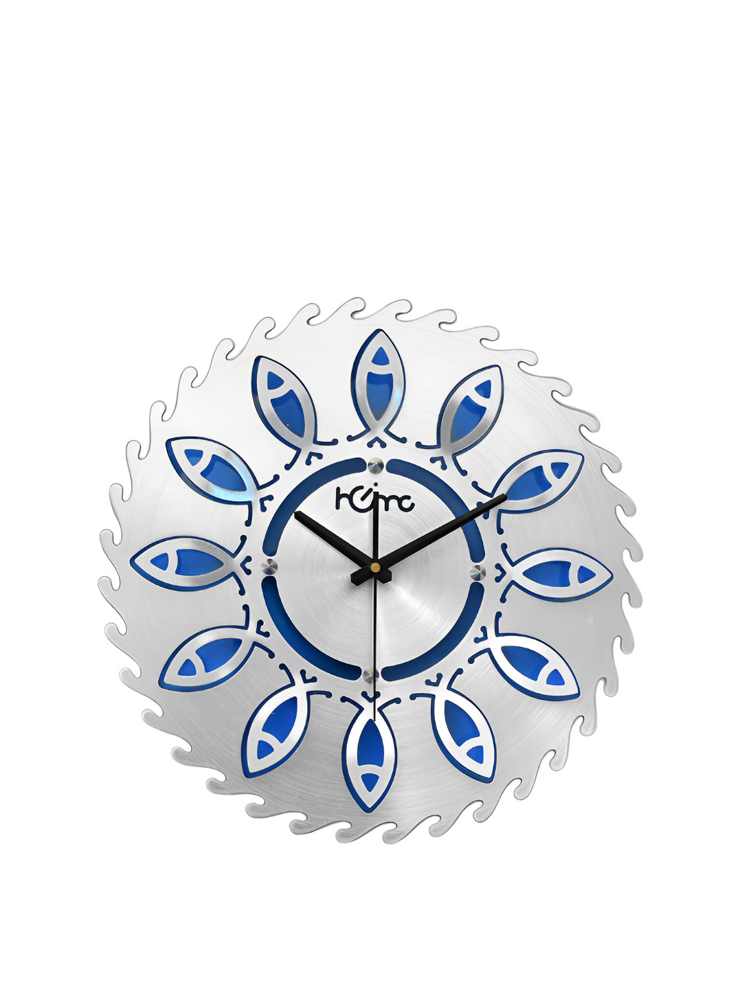 DIAMANTE A LA MODE Blue Metal Large Display Round Battery Analogue Wall Clock-39cm