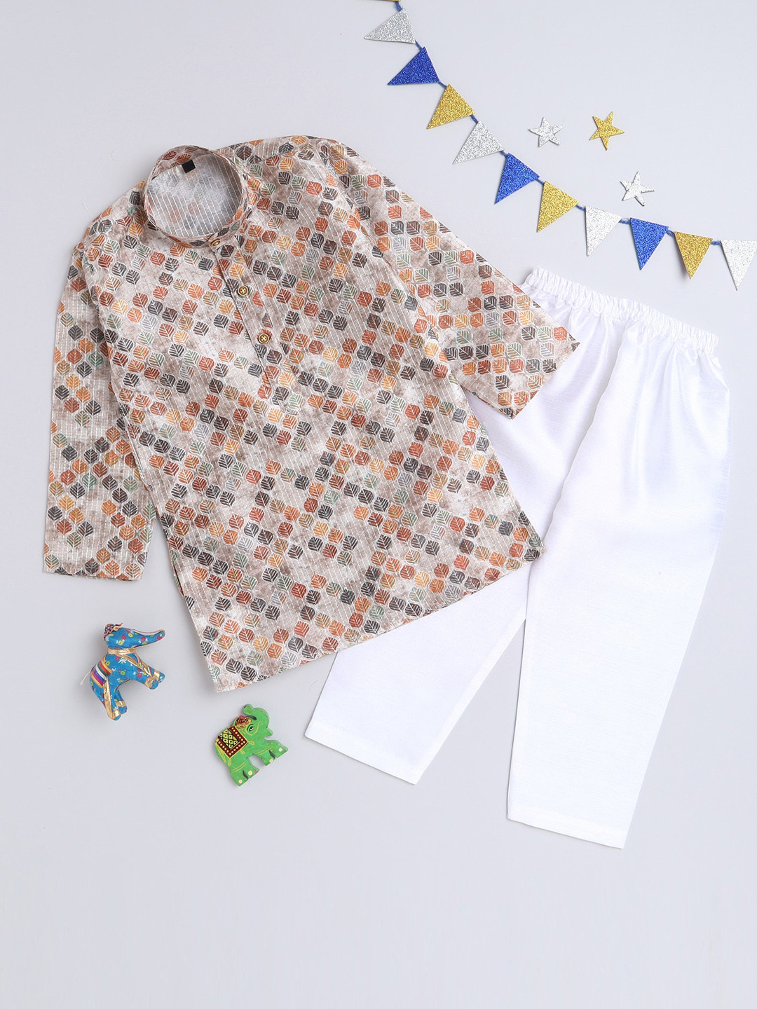 Lil homies Boys Floral Printed Sequinned Kurta With Pyjama