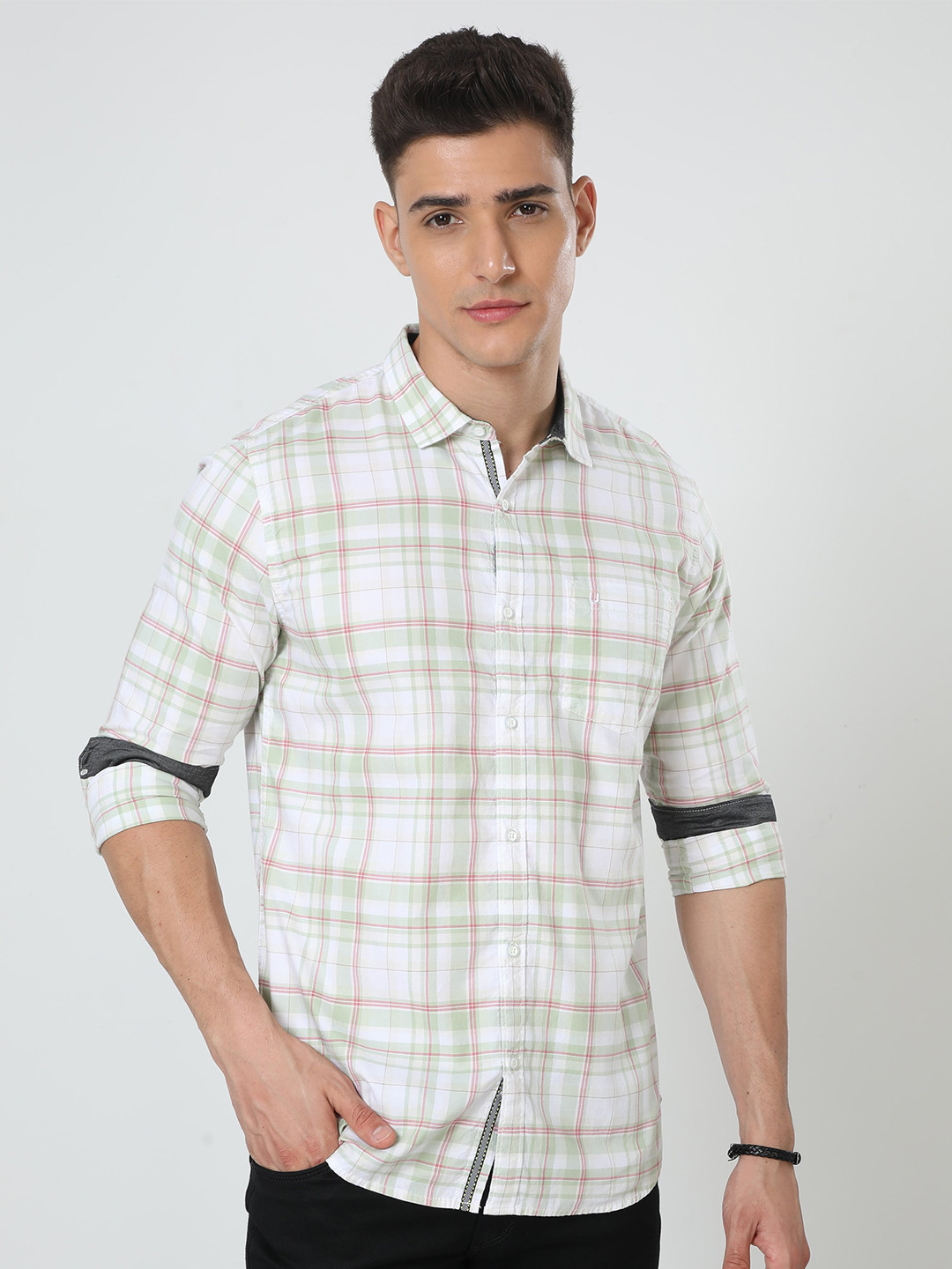 URBARO Smart Slim Fit Tartan Checked Pure Cotton Casual Shirt