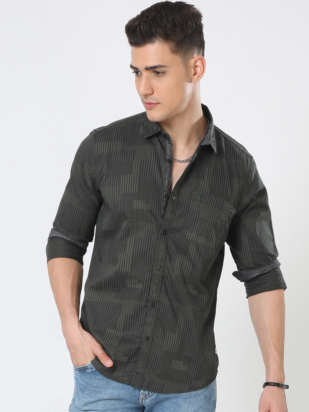 URBARO Printed Smart Slim Fit Cotton Casual Shirt