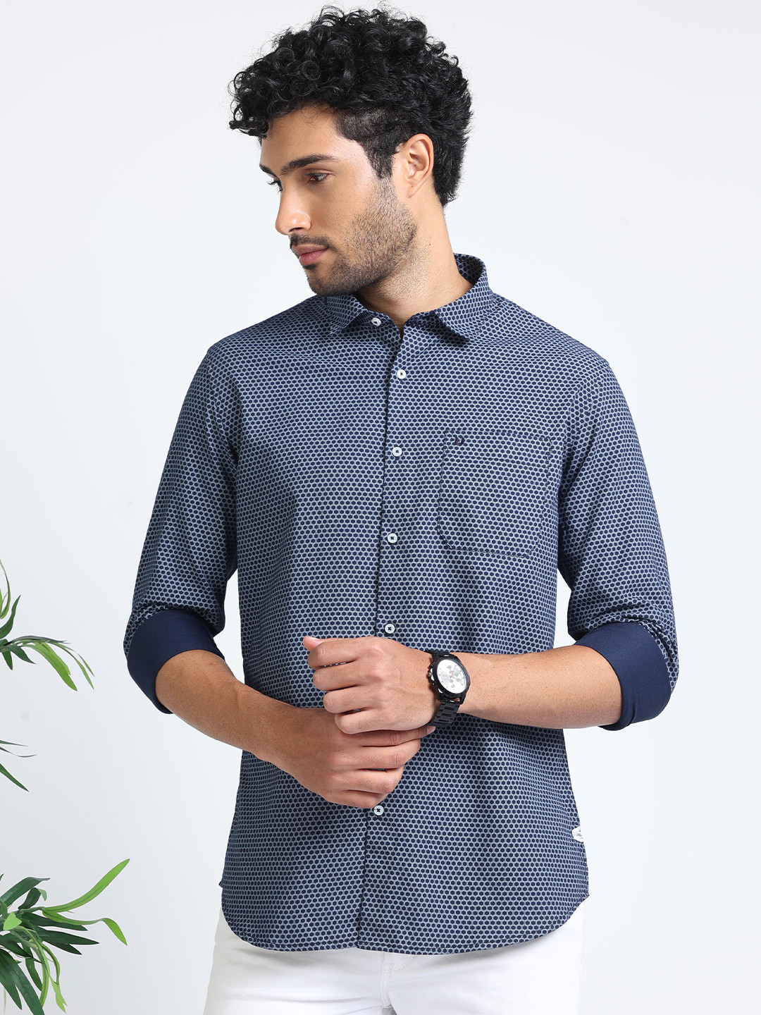 URBARO Printed Smart Slim Fit Casual Shirt