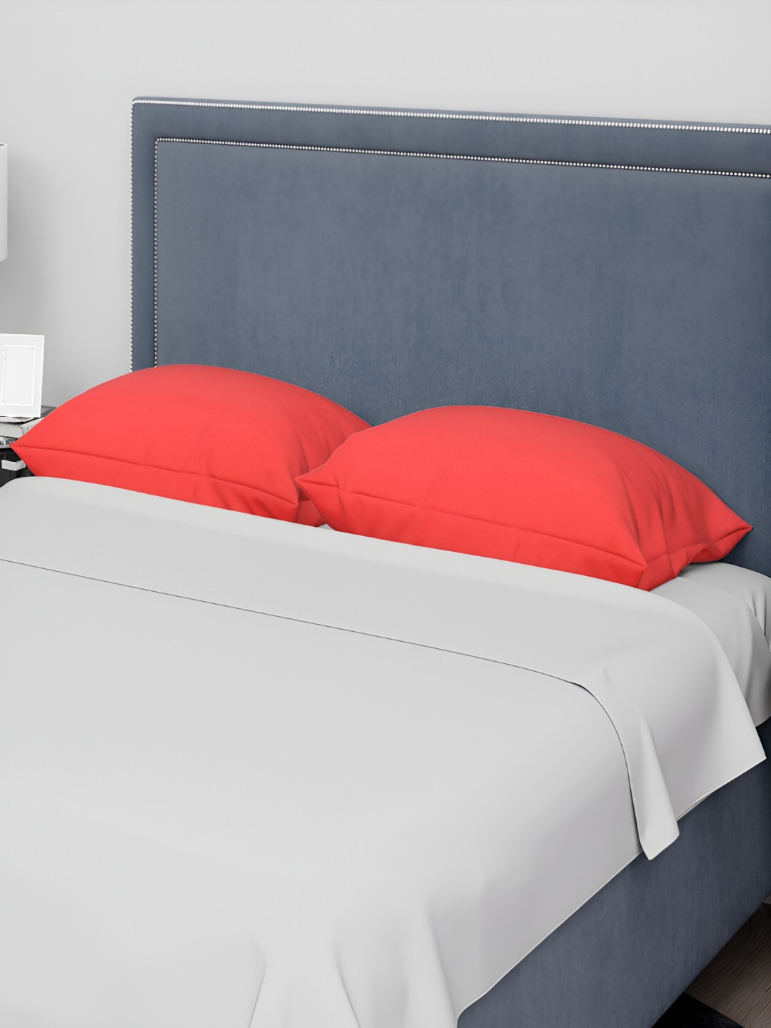 ERIC LONDON Red 2 Pieces Satin Rectangle Pillow Covers