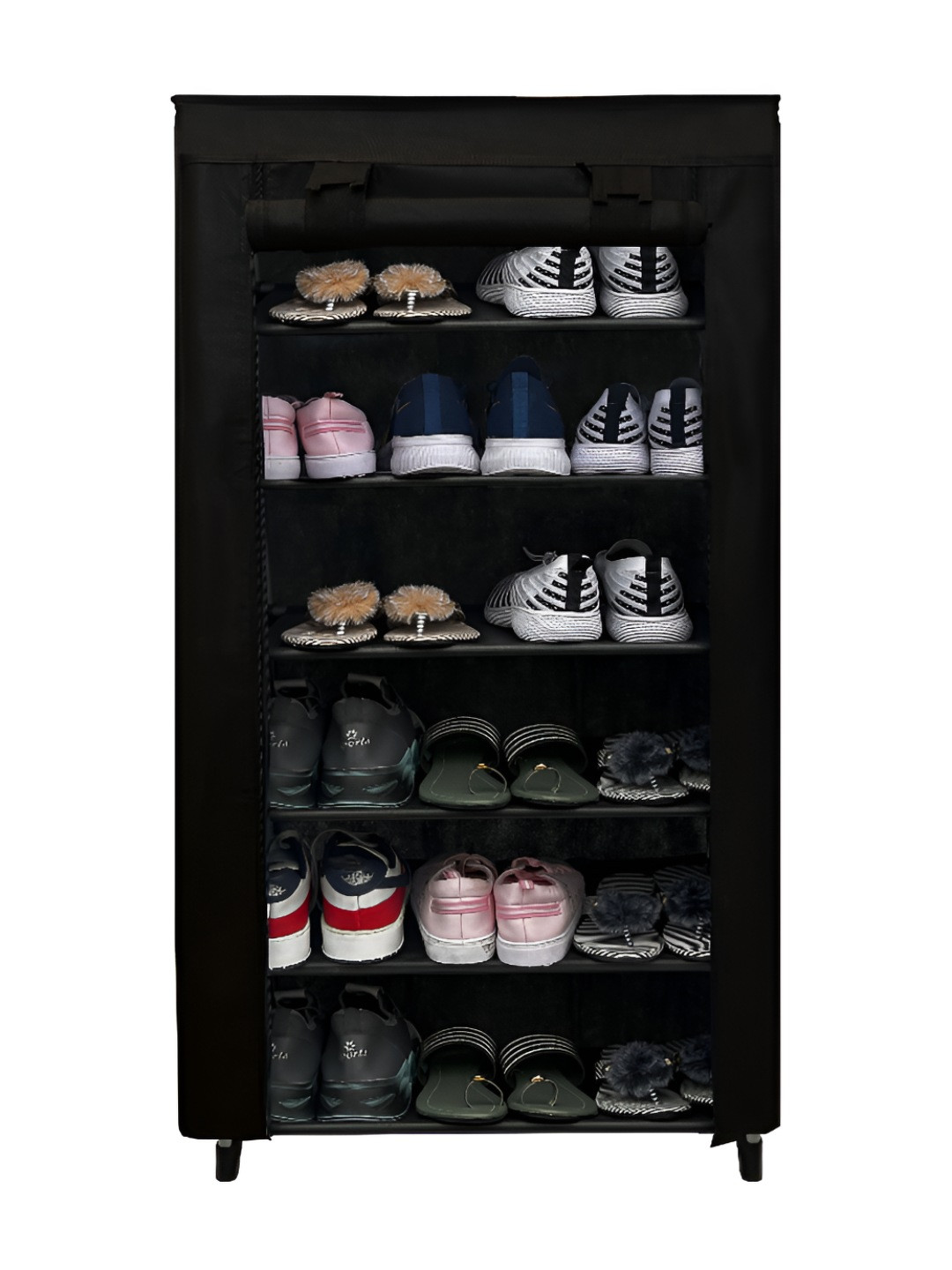 Urban Choice Black Non Woven Waterproof 6 Layered Shoes Rack