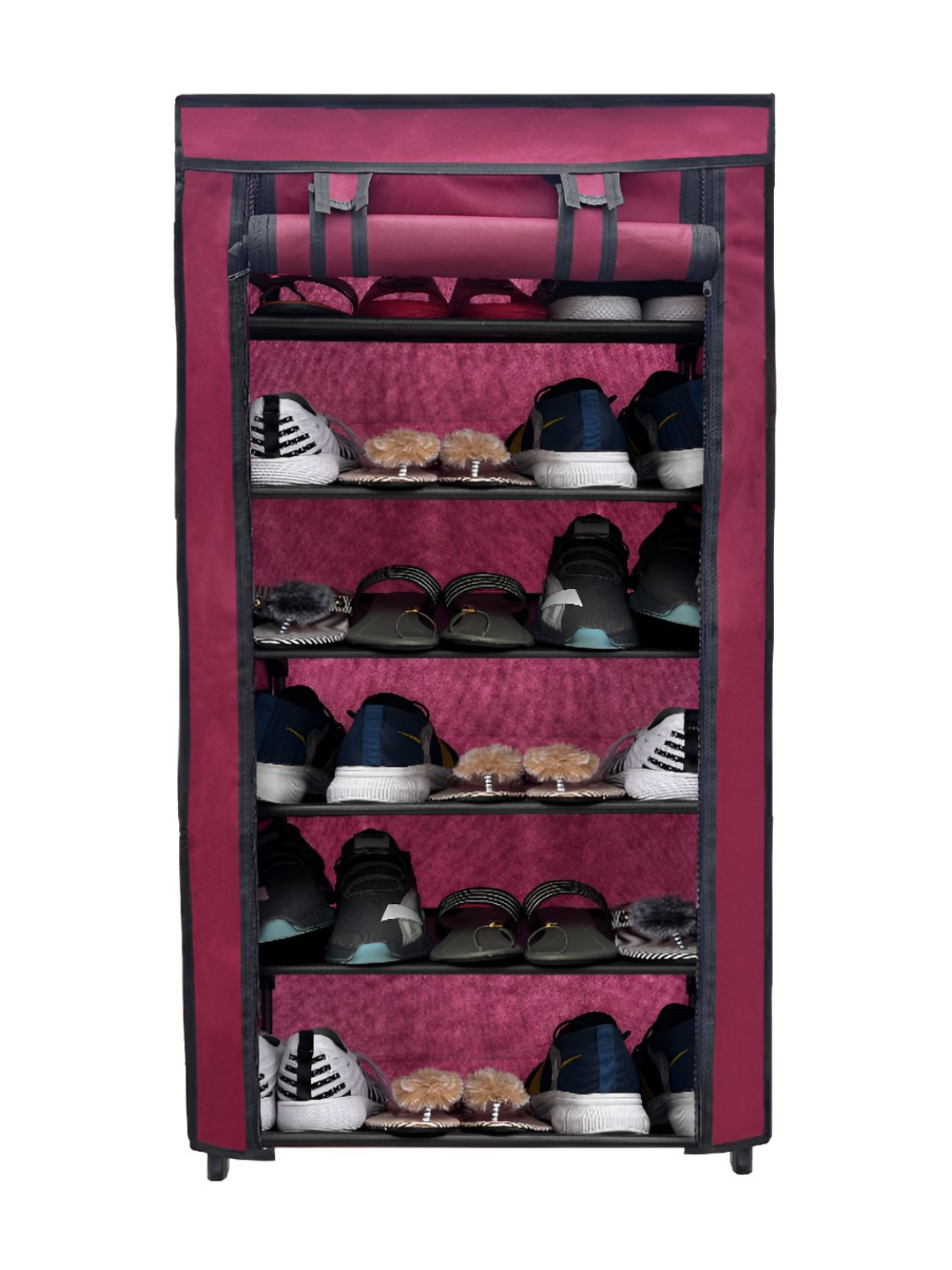 Urban Choice Maroon Non Woven Fabric Shoes Rack