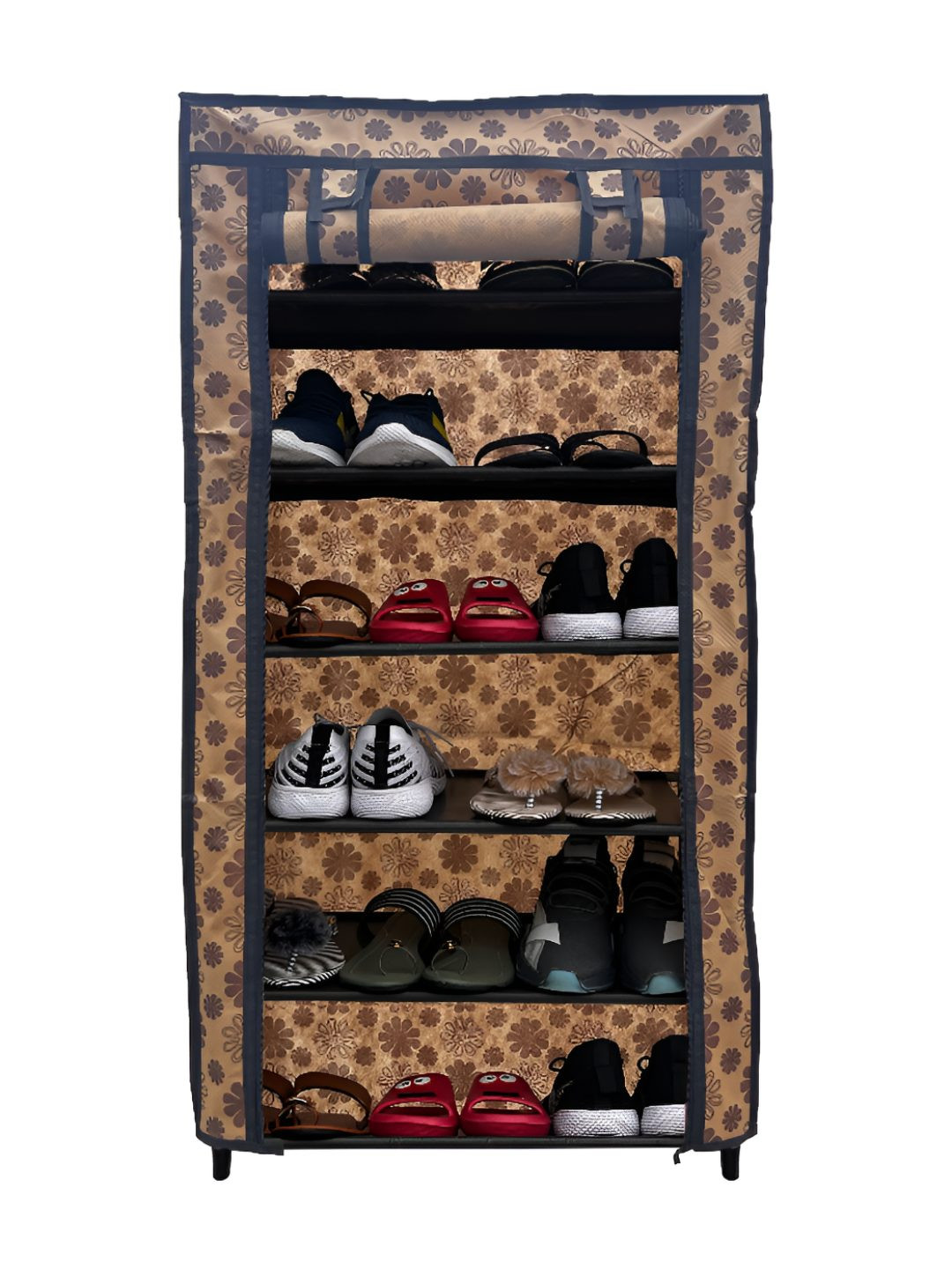 Urban Choice Beige Floral Printed Non Woven Waterproof 6 Layered Shoes Rack