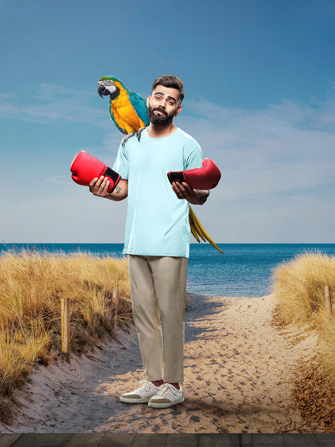 WROGN Men Self Striped Indigo Knitted Oversized T-shirt