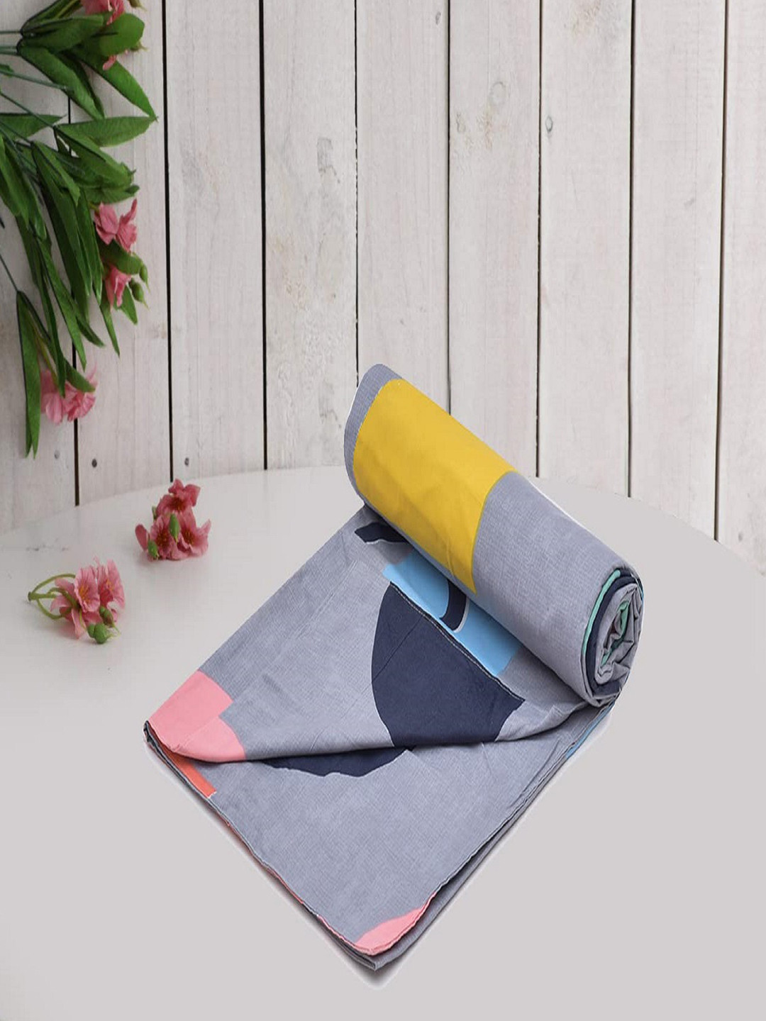 RRC Grey & Pink Geometric Printed Double Queen Duvet Cover