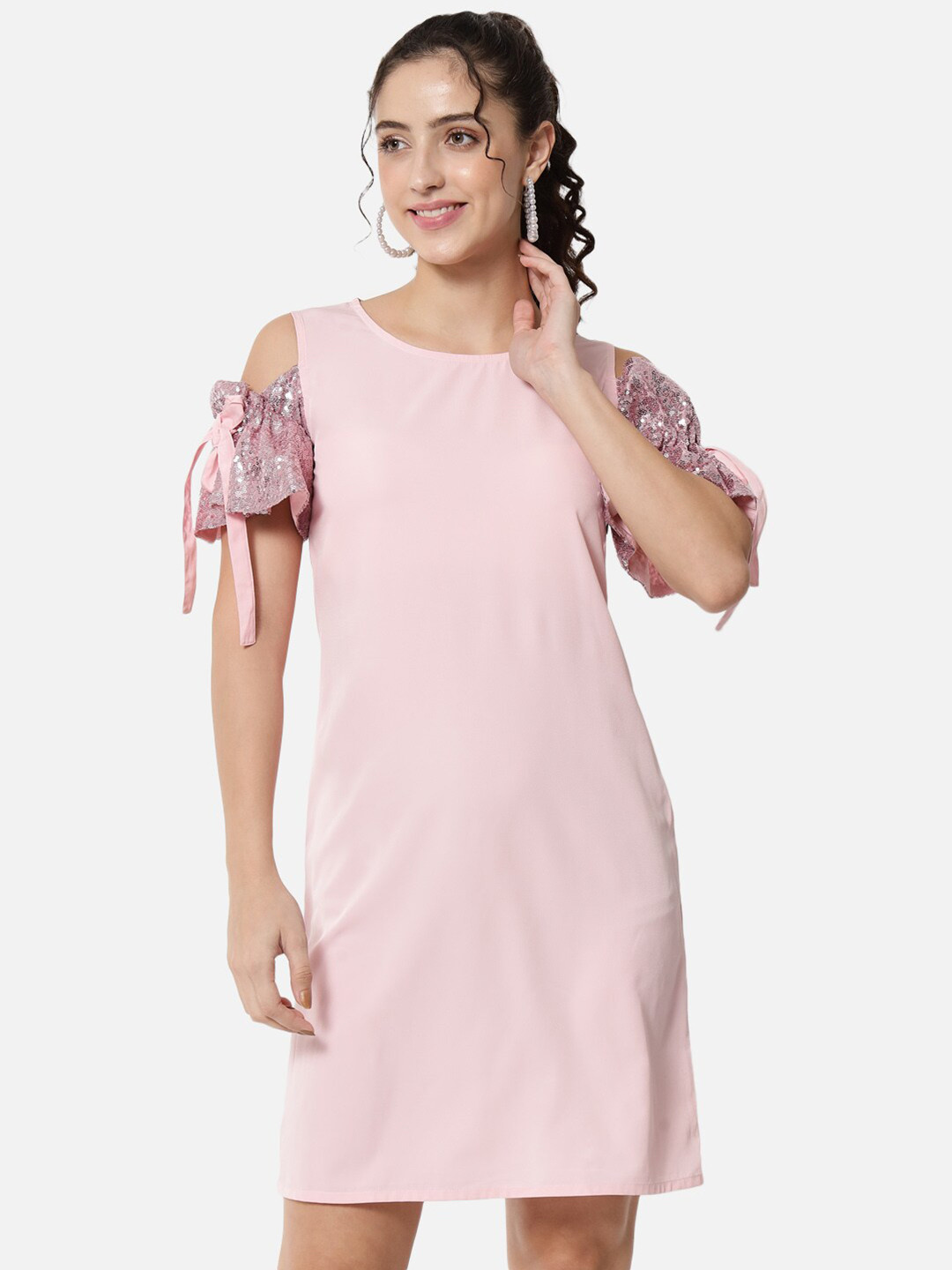 BAESD Cold-Shoulder Embellished A-Line Dress