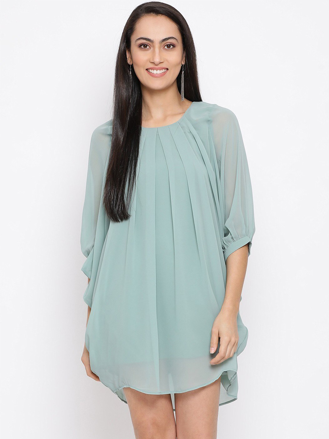 BAESD Puff Sleeves Gathered Detail A-Line Dress