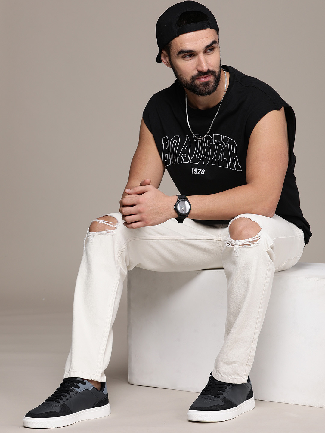 The Roadster Life Co. Brand Logo Printed Relaxed Fit Pure Cotton T-shirt