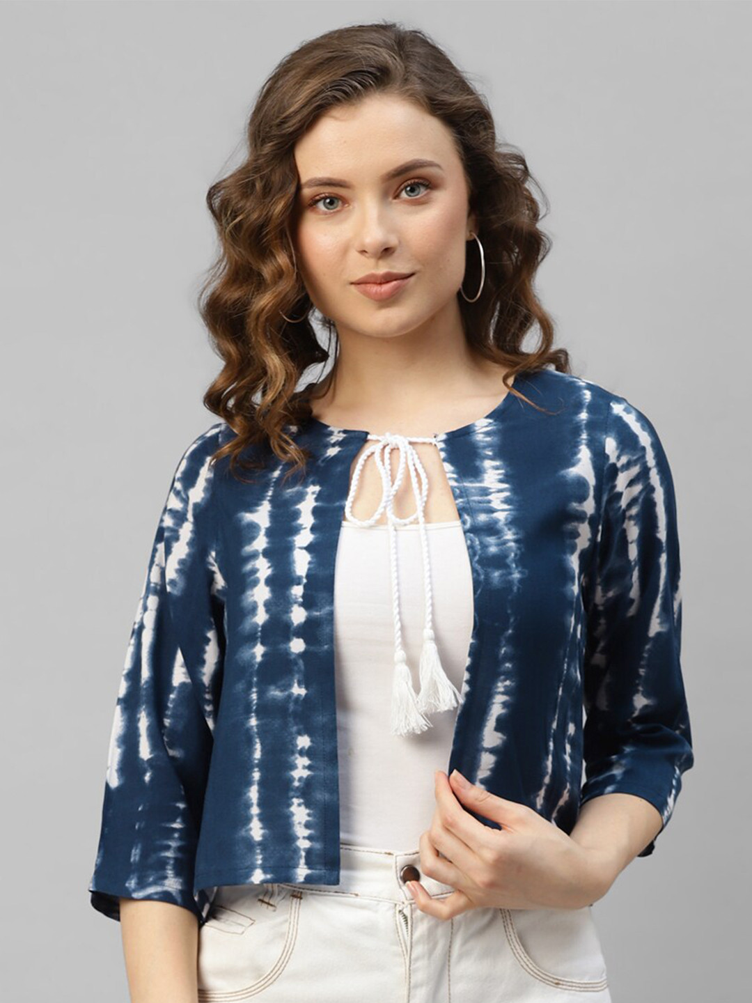 DEEBACO Tie & Dye Crop Tie Up Shrug