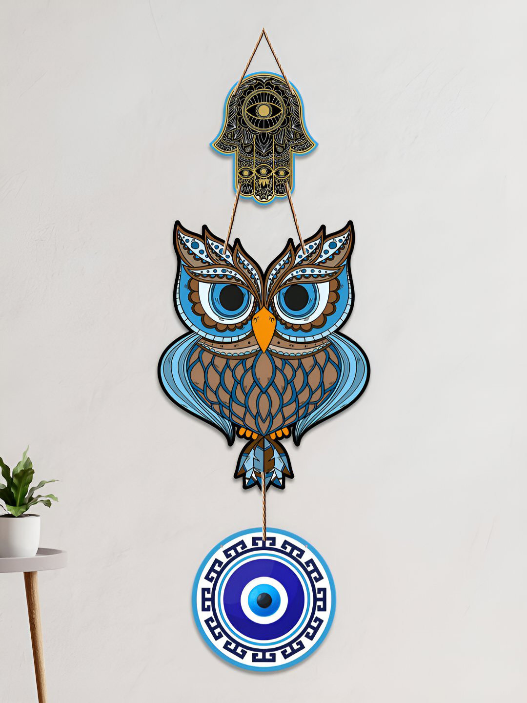 ArtVibes Owl Shape Wood Matte Hanging Hall Wall Hangings-20In