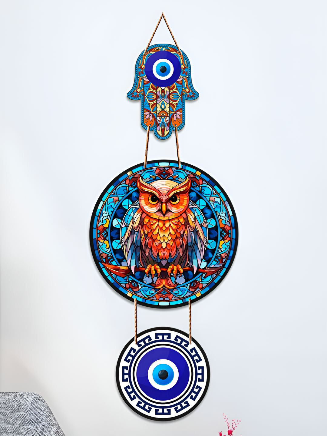 ArtVibes Owl Wood Ethnic Motifs Matte Hanging Hall Wall Hangings-18In