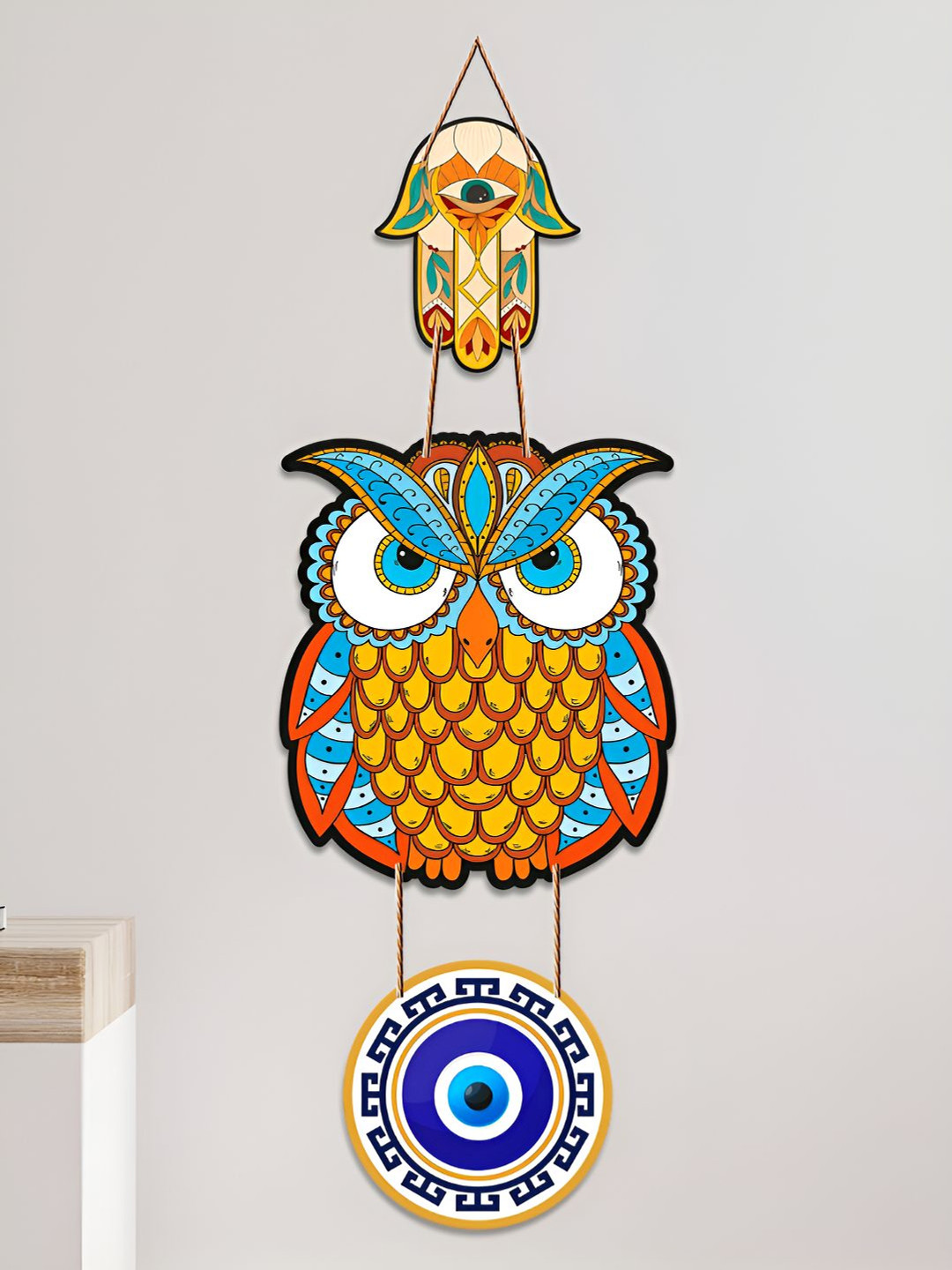 ArtVibes Owl Wood Ethnic Motifs Matte Hanging Hall Wall Hangings-18In