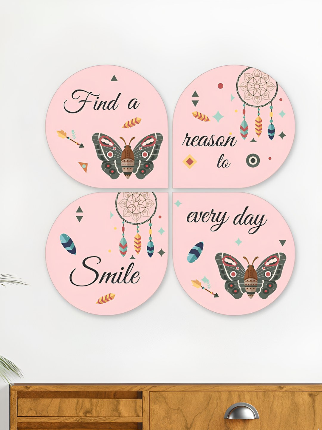 ArtVibes Pink & Beige Painting  Wooden Wall Hanging