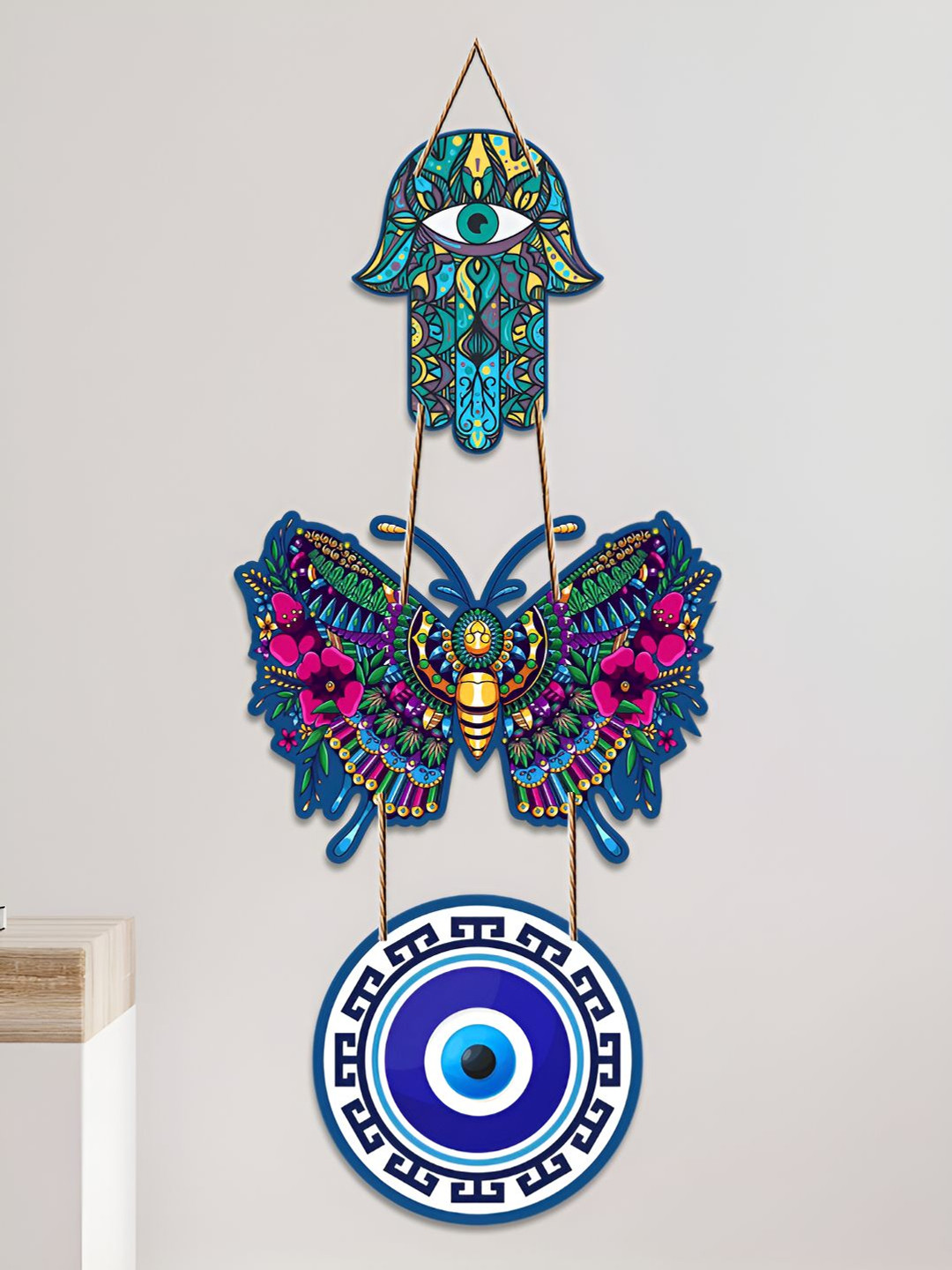ArtVibes Beautiful Butterfly Wood Ethnic Motifs Glossy Hanging Hall Wall Hangings-16In