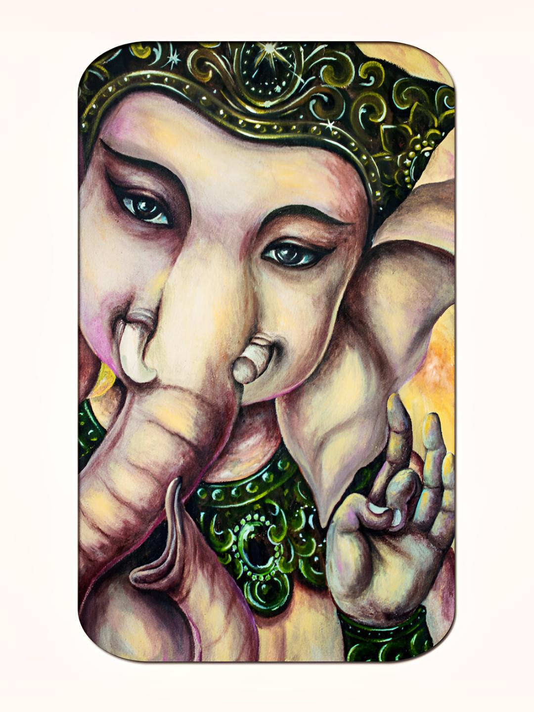 Casperme Beige & Green Ganesha Big Framed Painting Wall Art