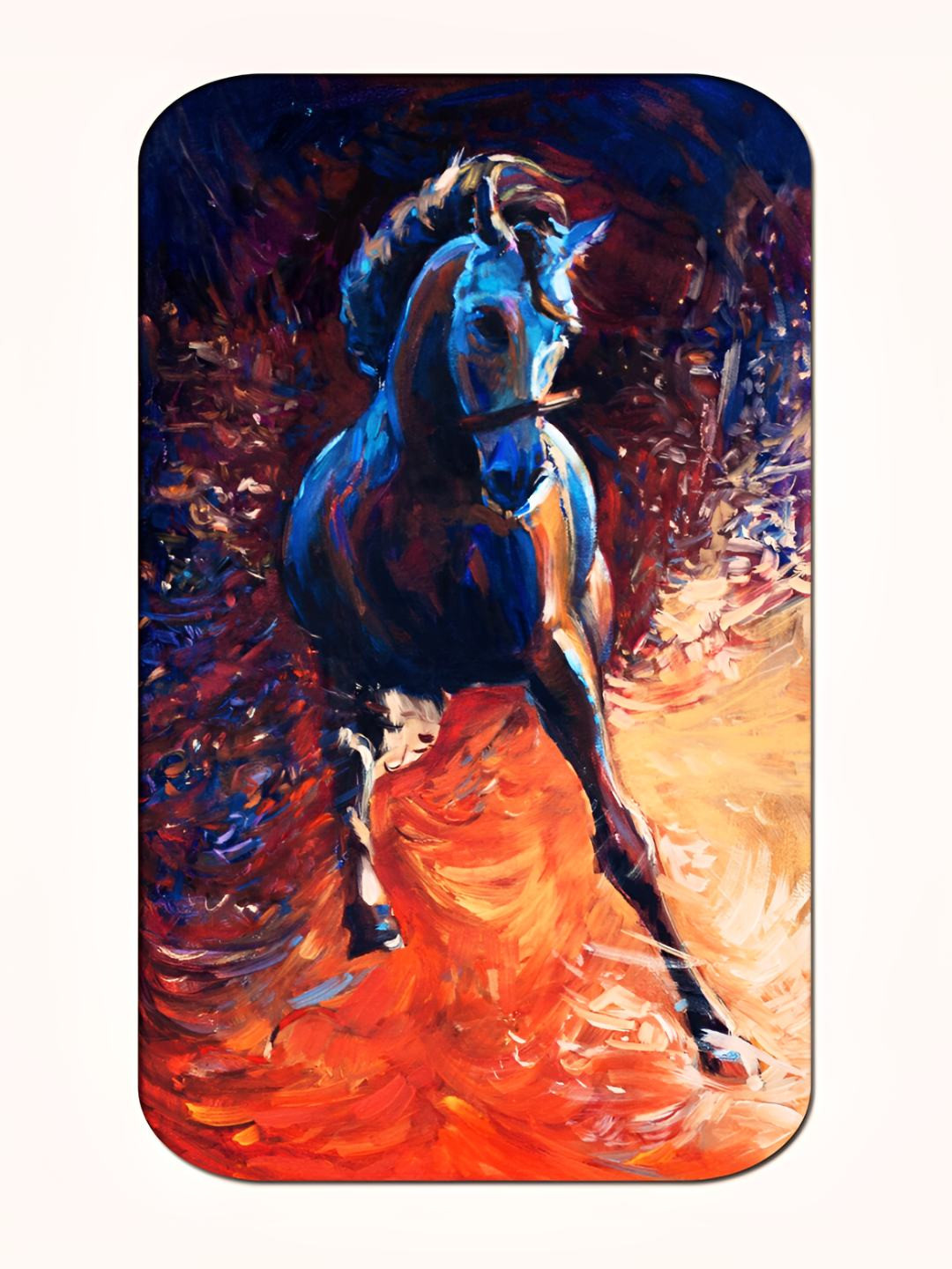 Casperme Blue & Orange Cored Horse Painting Wooded Framed Wall Art
