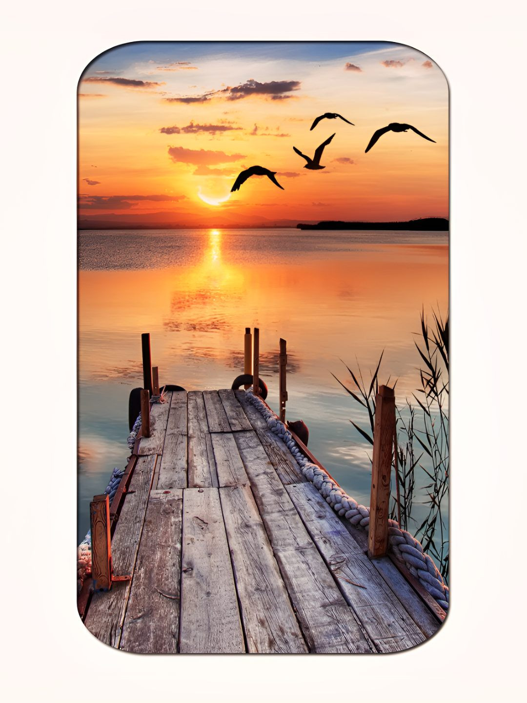 Casperme Orange Coloured & Black Sunset Big MDF Wooded Framed Painting Wall Art