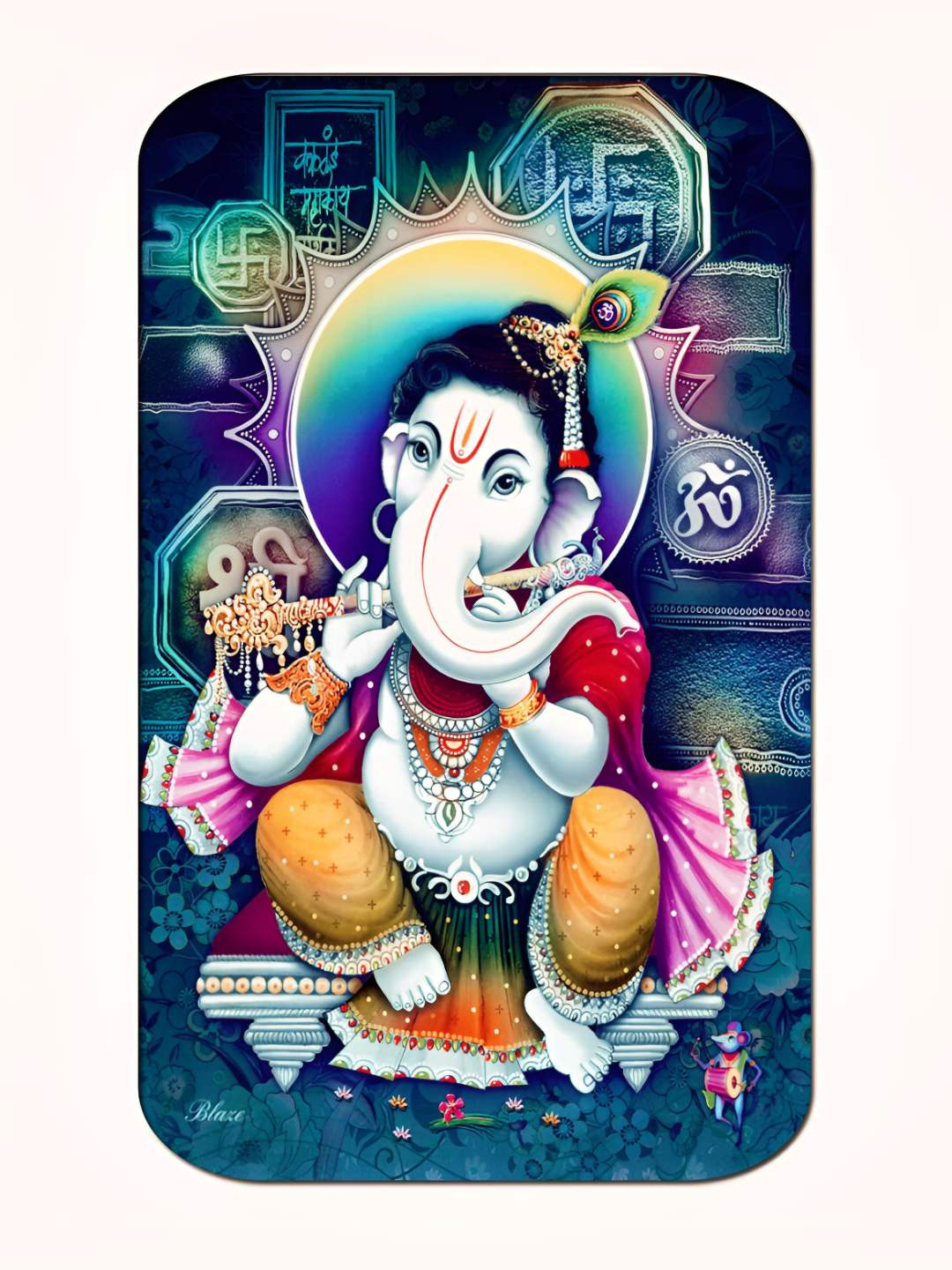 Casperme White & Blue Ganesha Painting MDF Wooded Framed Wall Art