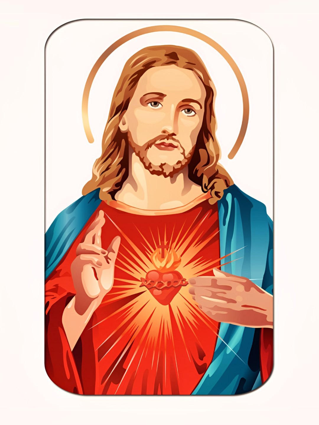 Casperme Red & Blue Jesus Framed Painting Wall Art