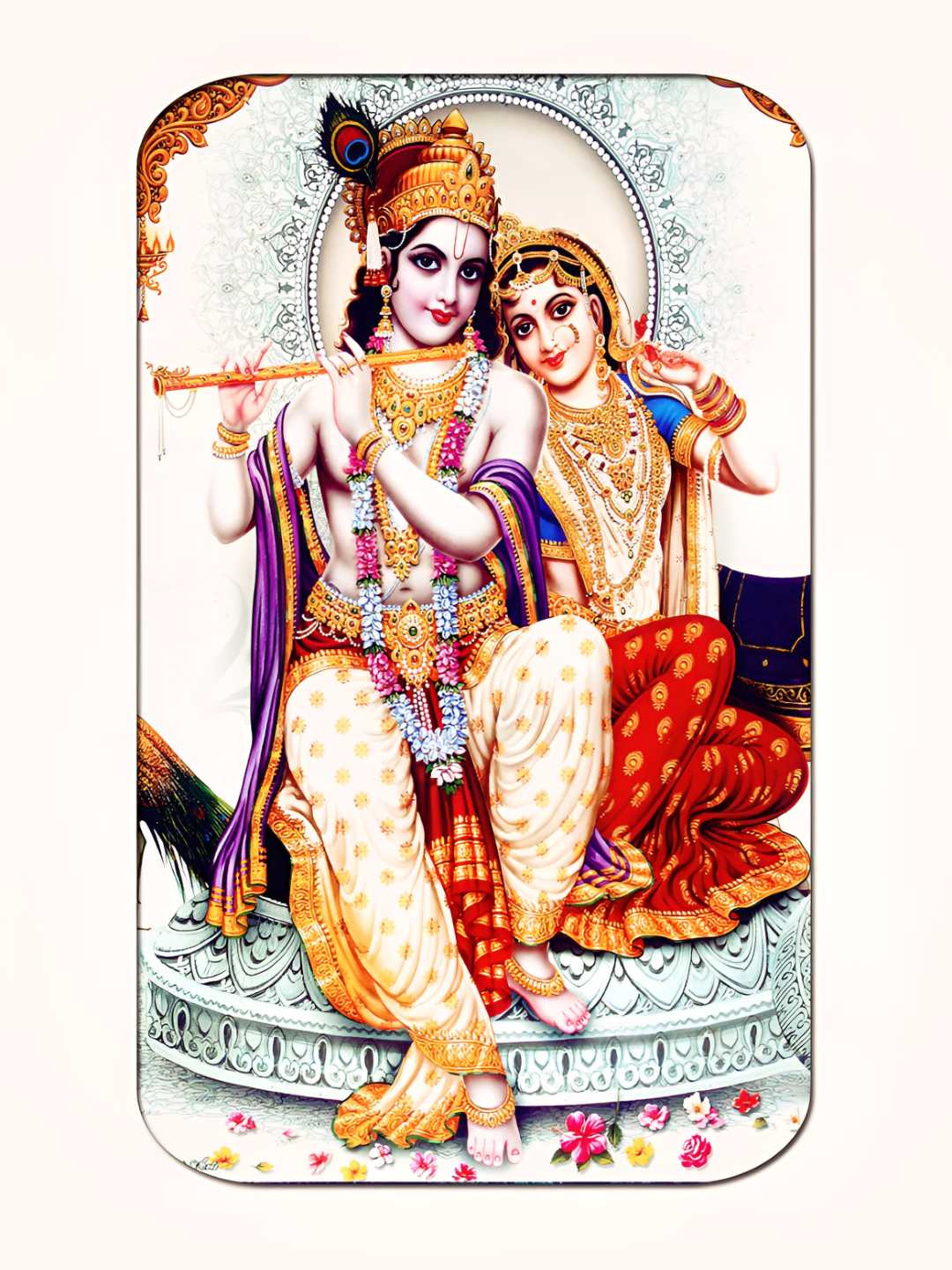 Casperme White & Red Radha Krishna Big Frame Big Frame MDF Wooded Painting Wall Art