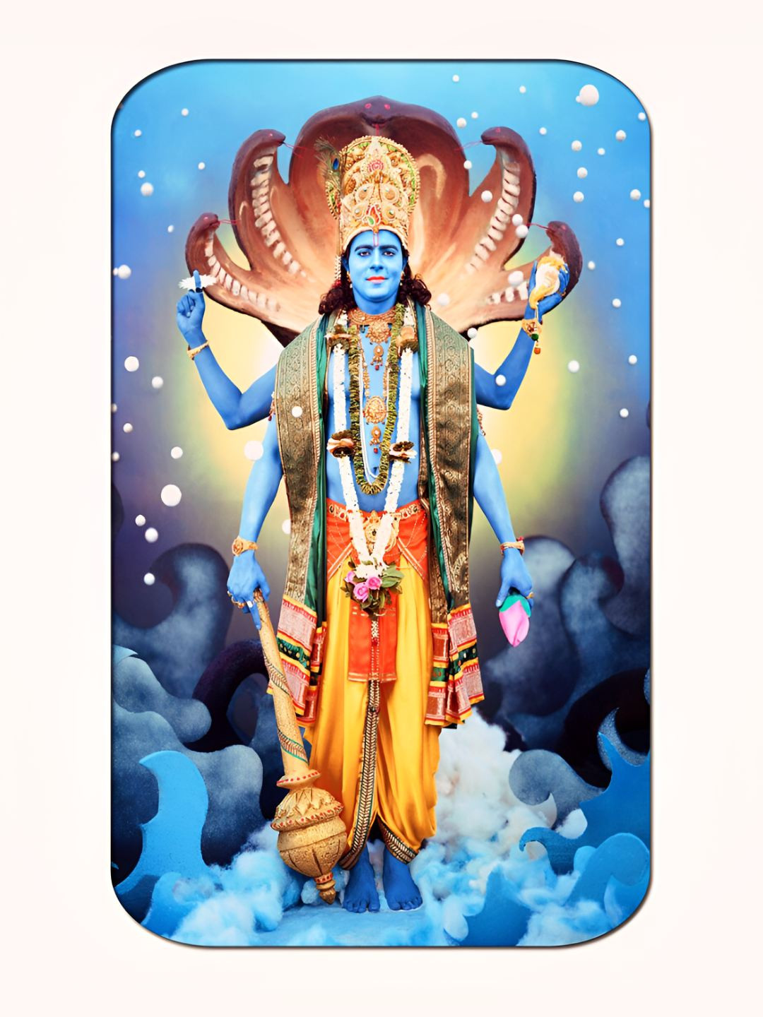 Casperme Yellow & Blue Krishna Big Frame MDF Wooden Painting Wall Art