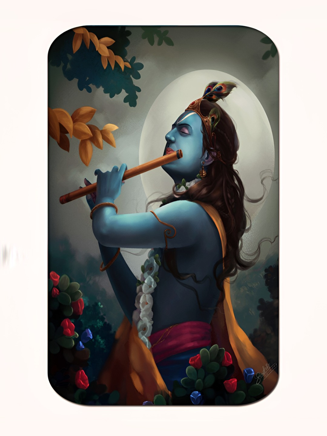 Casperme Grey & Blue Krishna Big Frame MDF Wooden Painting Wall Art