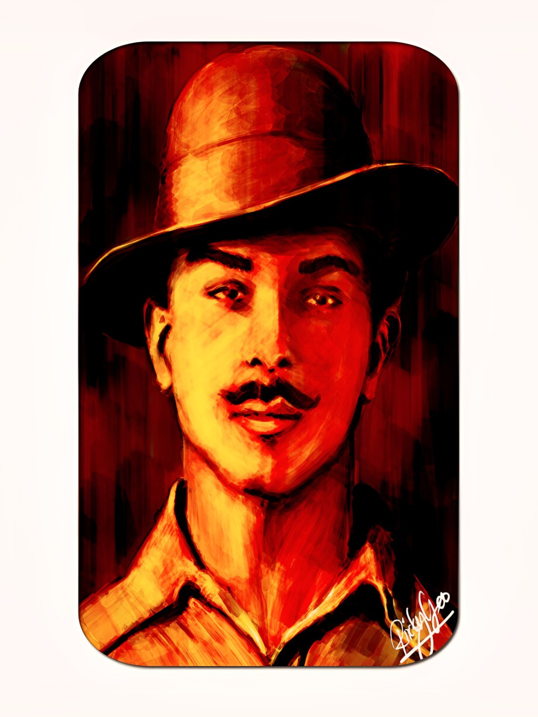 Casperme Brown & Black Bhagat Singh Big Frame MDF Wooden Painting Wall Art