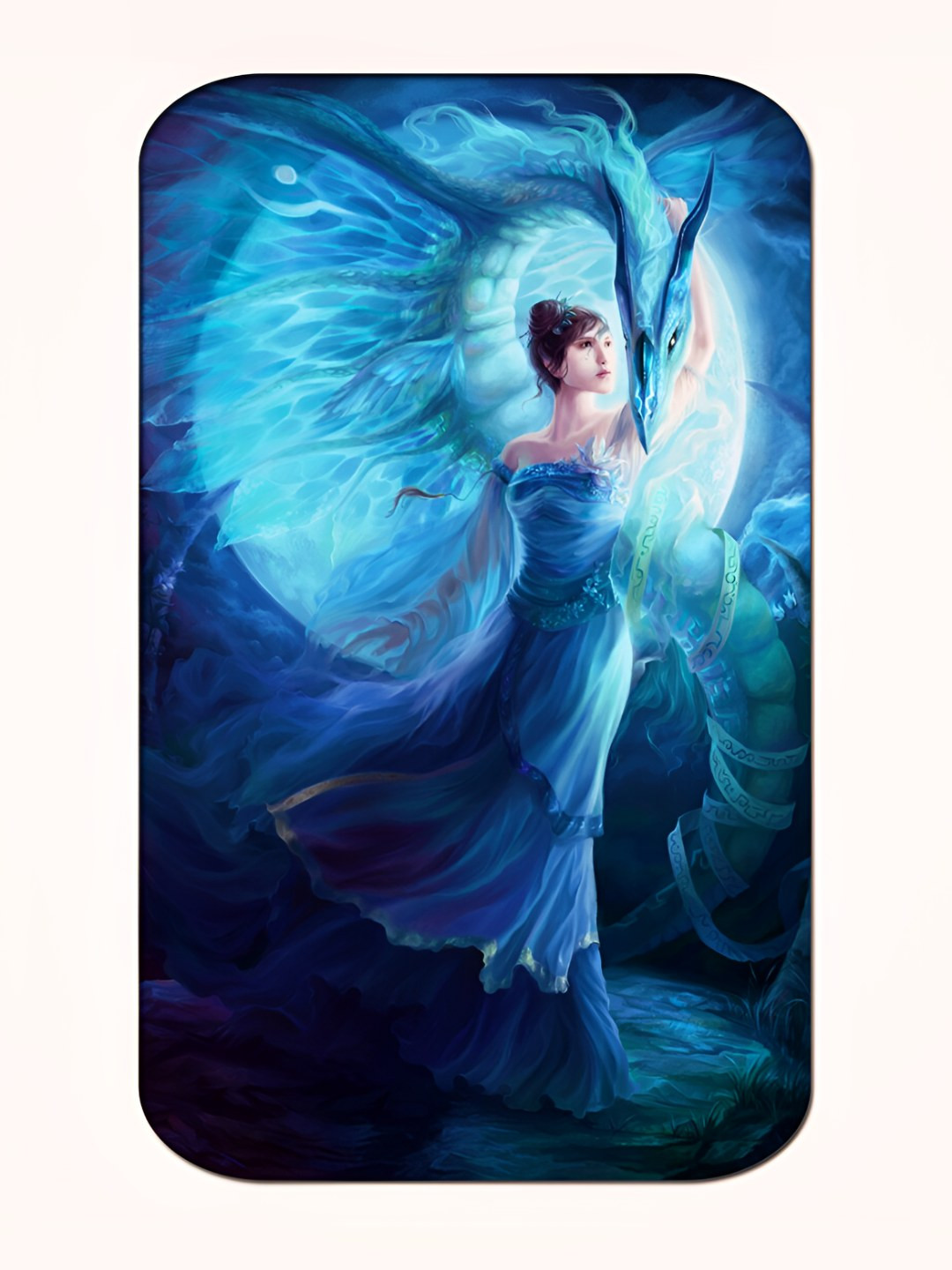 Casperme Blue Woman & Dragon Framed Painting Wall Art