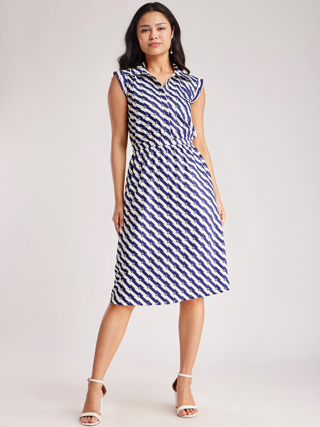 FableStreet Geometric Printed Elasticated Waist  A-Line Dress