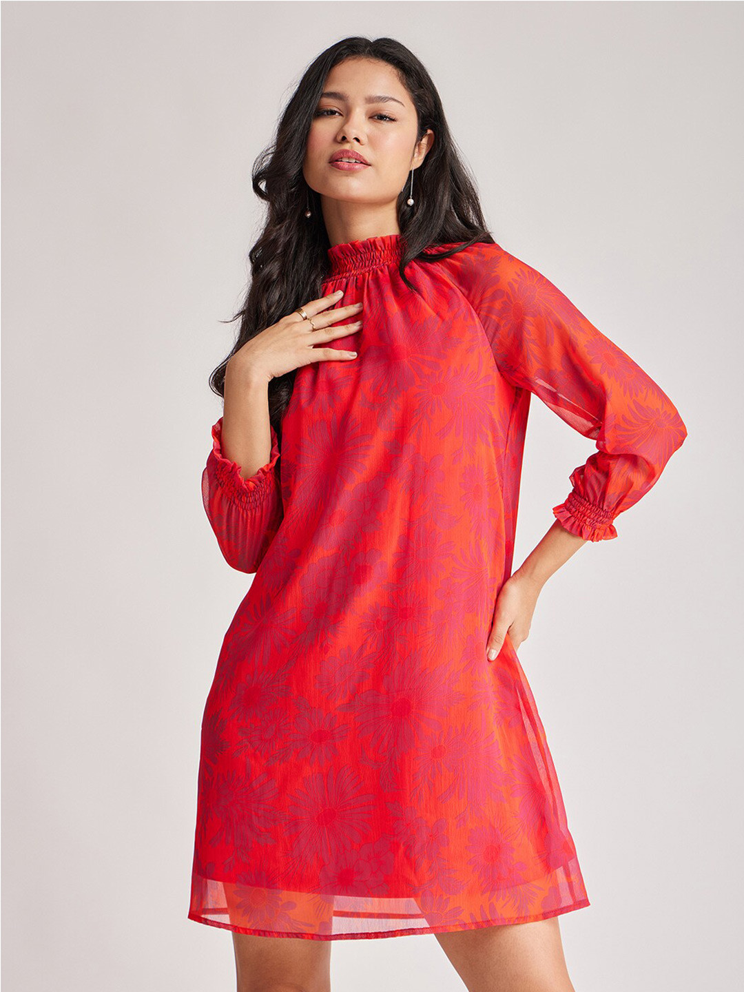 FableStreet Floral Printed High Neck Dress