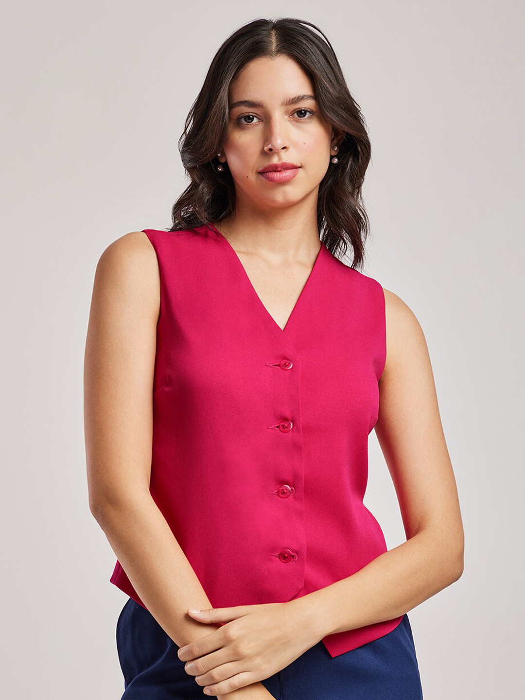 FableStreet V Neck Front Button Waistcoat