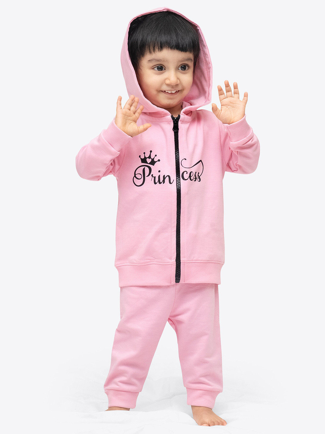 ariel Girls Printed Hooded Cotton Sweatshirt With Jogger