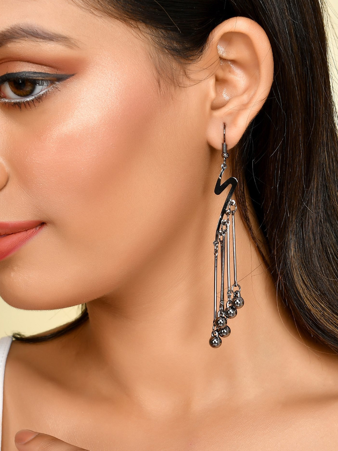 VOJ Rhodium-Plated Peacock Shaped Drop Earrings