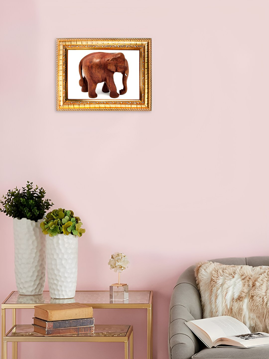 Hawai Gold-Toned Brown Elephant Rectangular Wooden Wall Photo Frame