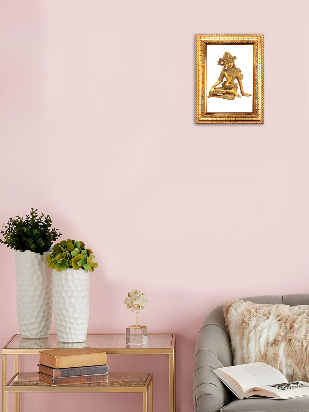 Hawai Gold Toned Self Designed Wooden Rectangular Wall Photo Frame