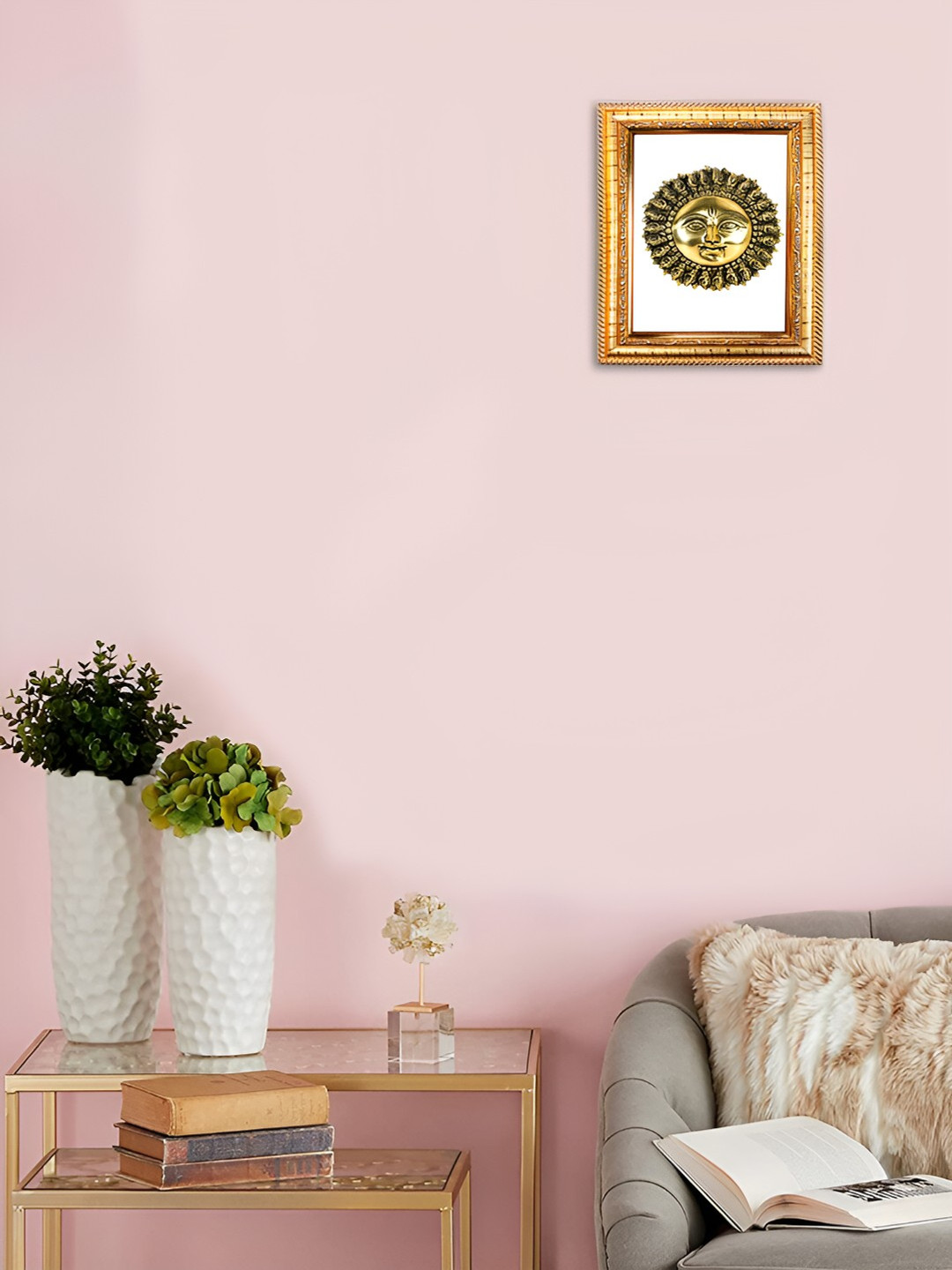 Hawai Gold-Toned Wooden Lord Surya Dev Wall Photo Frame