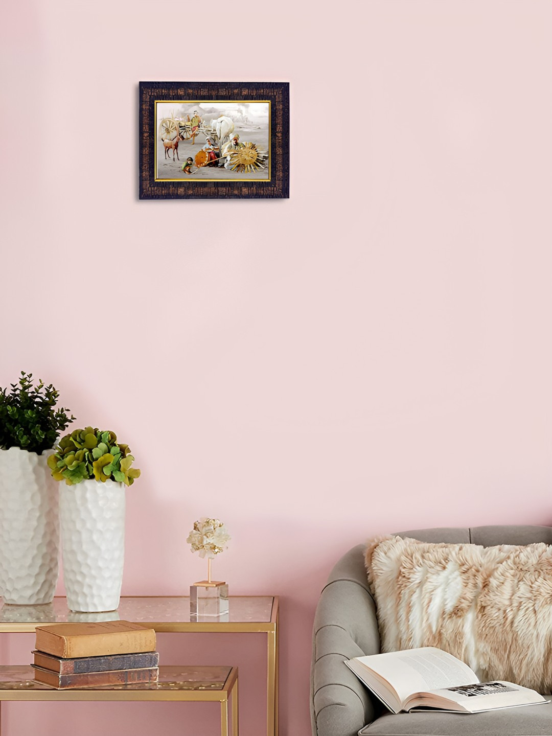 Hawai Black & Cream Self Design Rectangular Village Scene Wooden Wall Photo Frame