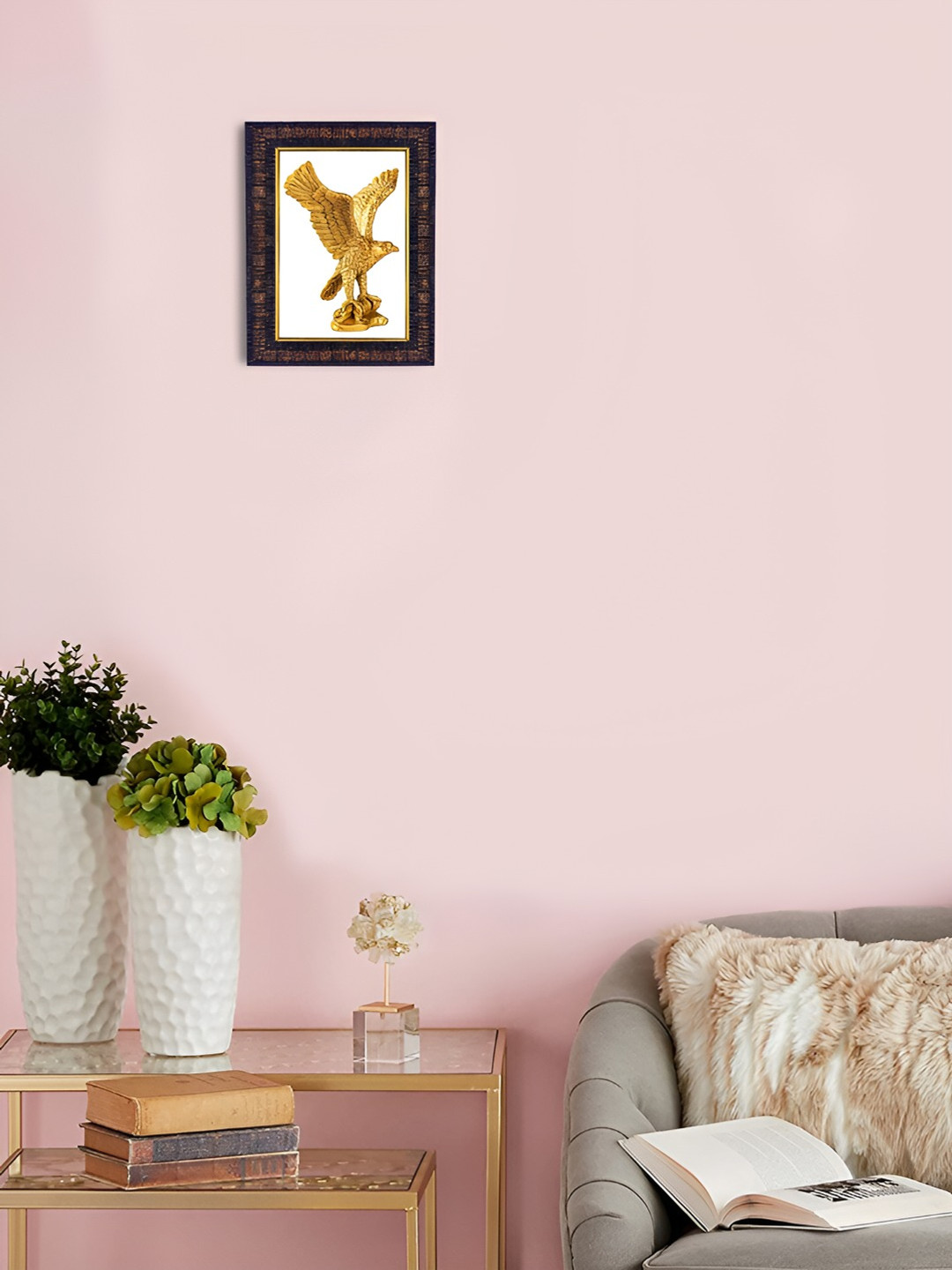 Hawai Black & Gold Toned  Self Design Rectangler Wooden Flying Eagle Photo With Frame