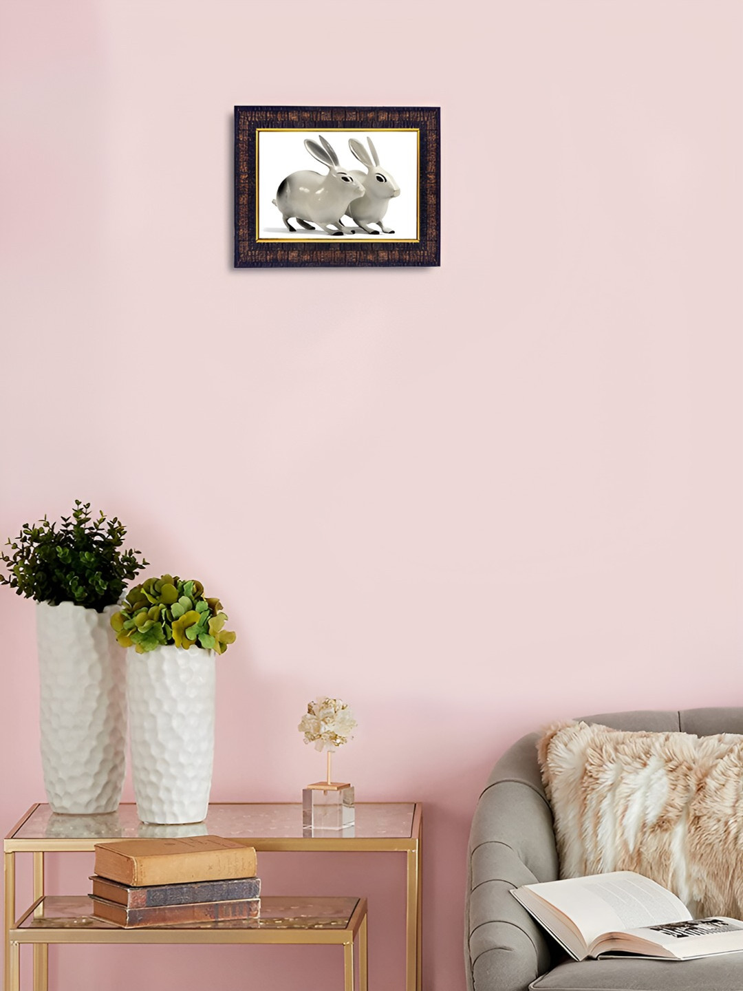 Hawai Black & White Two White Rabbit Rectangular Wooden Wall Photo Frame