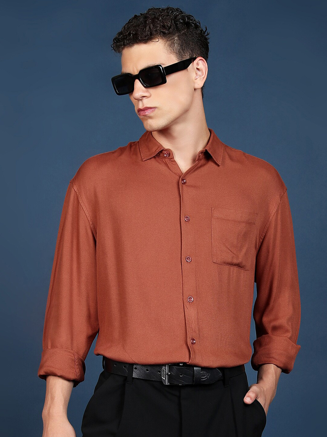 HIGHLANDER Rust Slim Fit Long Sleeves Formal Shirt