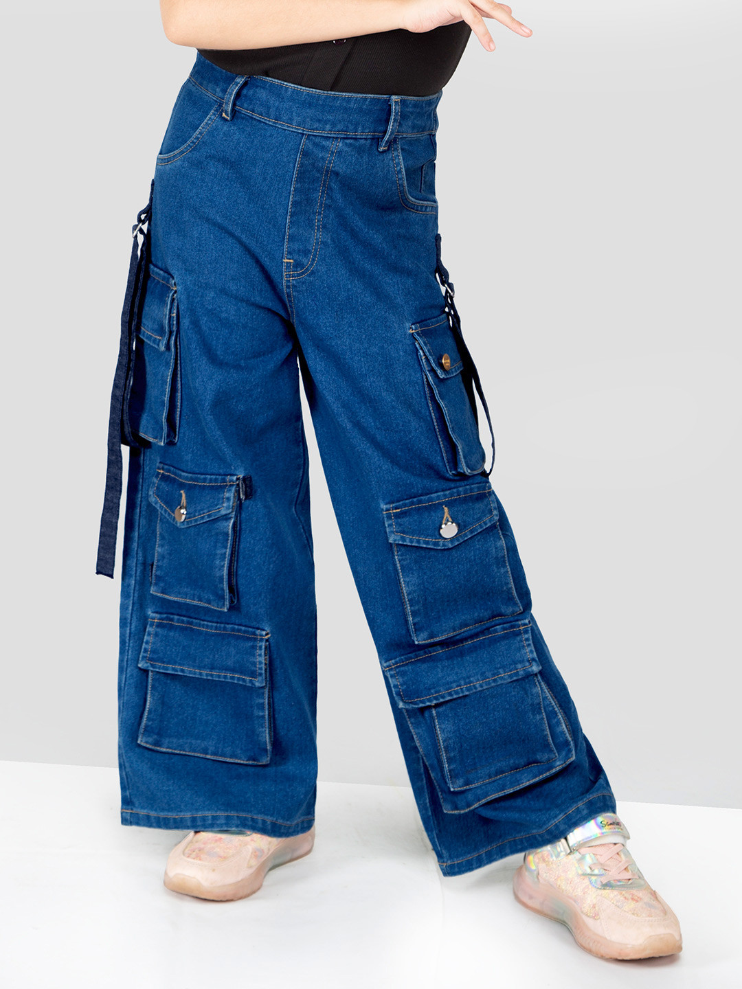 Naughty Ninos Girls Comfort Loose Fit Easy Wash Clean Look Denim Cargos