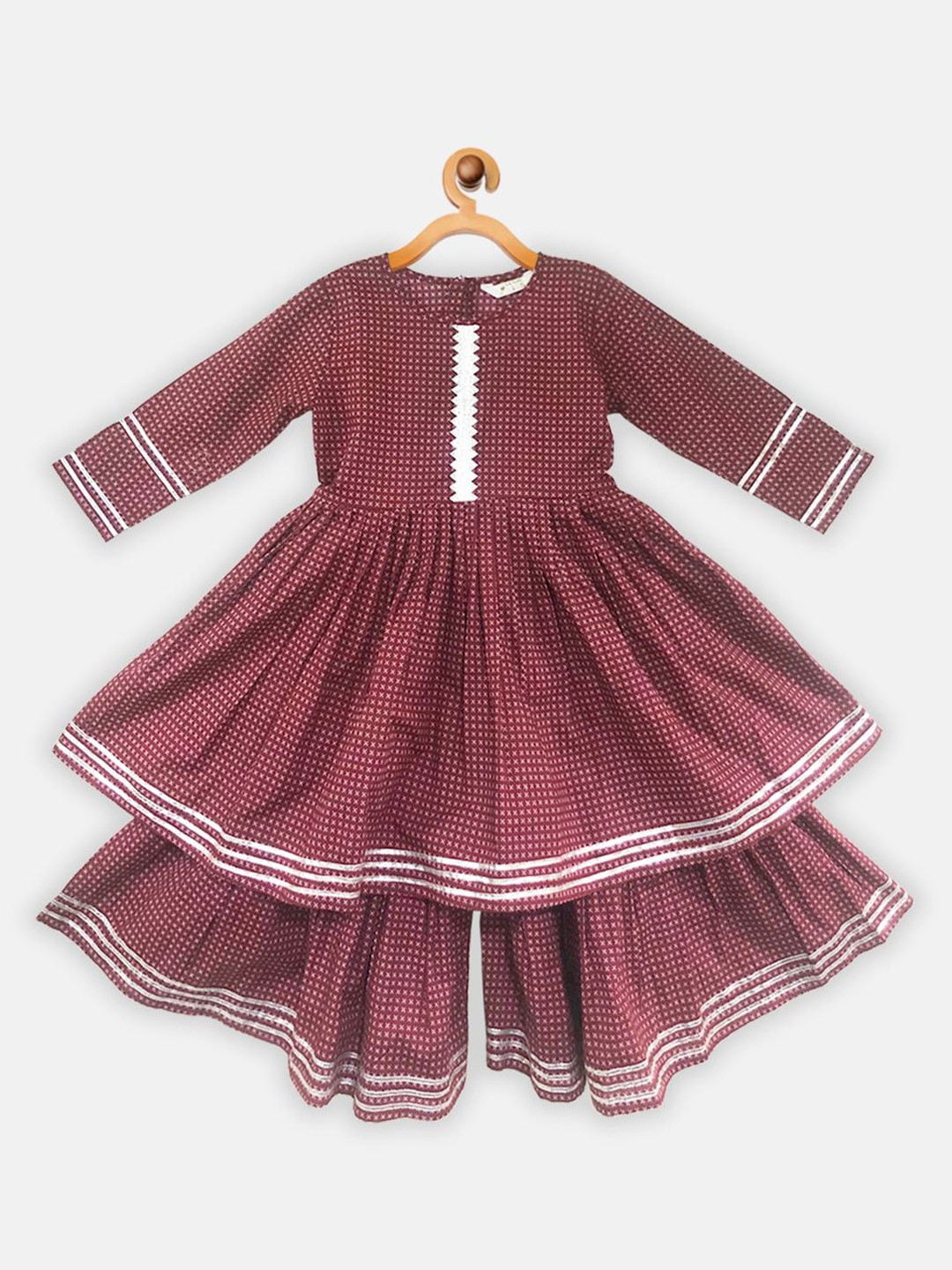 AHALYAA KIDS Girls Ethnic Motifs Printed Gotta Patti Pure Cotton A Line Kurta With Sharara