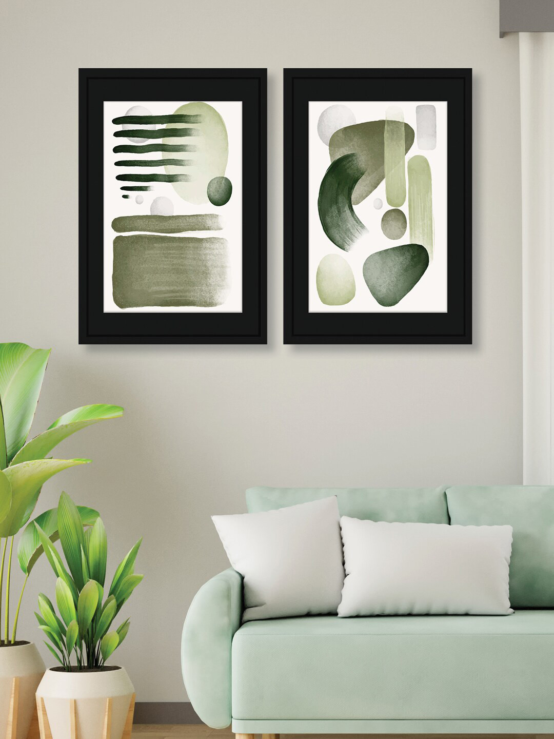 RANDOM Green 2 Pieces Black Abstract Latest Cubes Wall Art