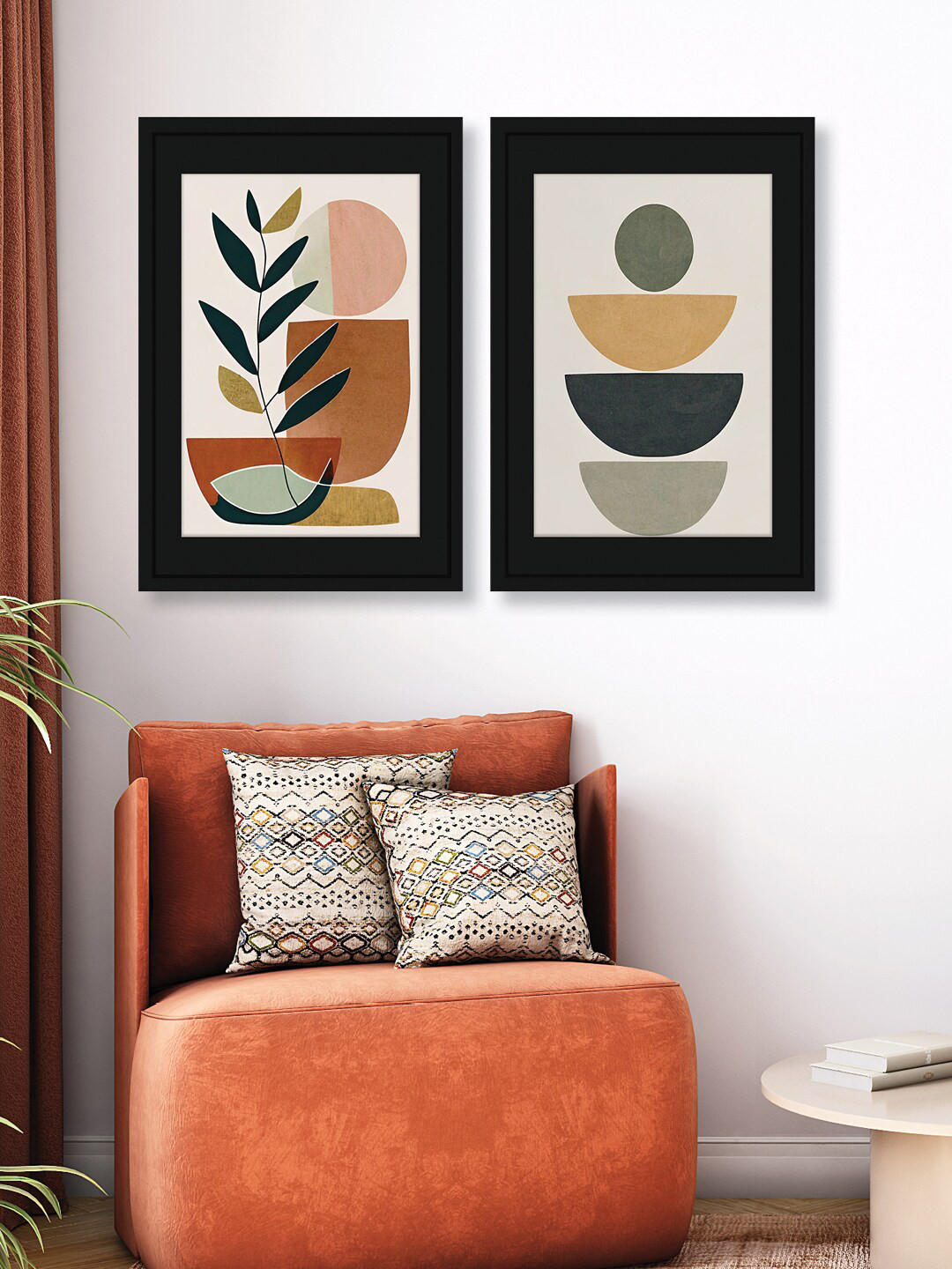 RANDOM Brown & Green 2 Pieces Abstract Latest plant Wooden Painting Wall Arts