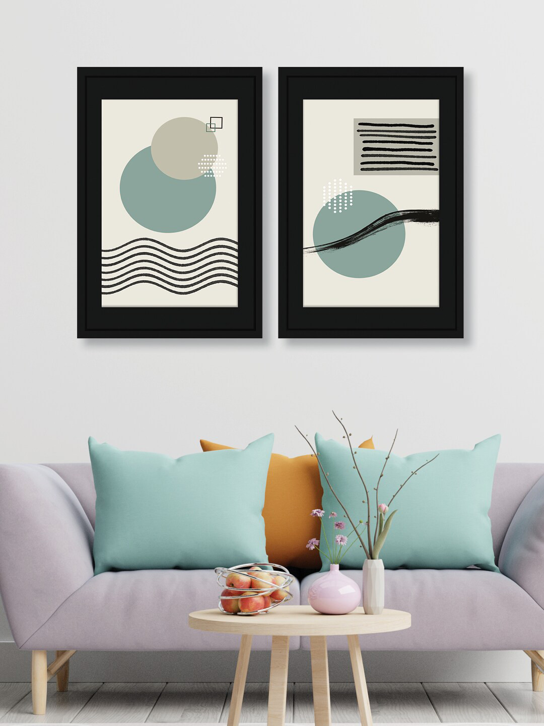 RANDOM Green Wood 2 Pcs Wall Living Room Rectangle Paintings Wall Art -7.09 x 4.72In