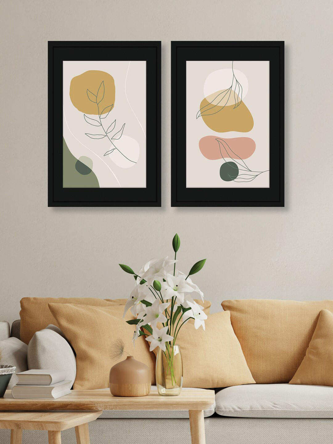 Random Green & Mustard 2 Pieces Creative Abstract Wooden Painting Wall Arts