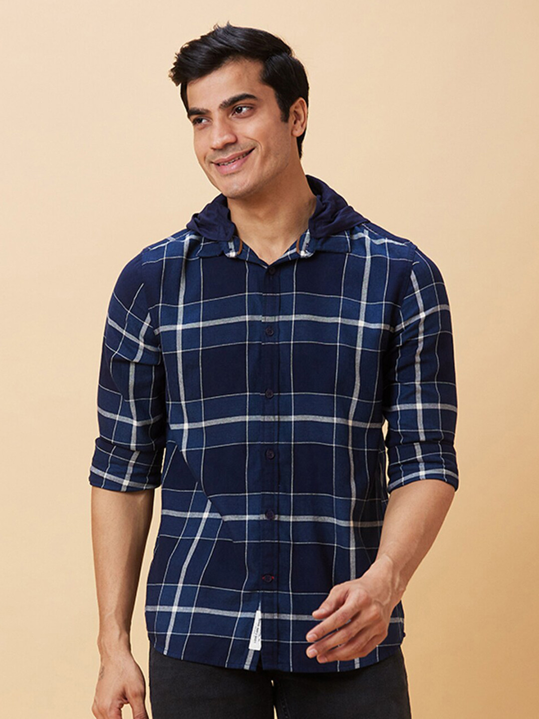 Being Human Slim Fit Tartan Checks Hooded Casual Shirt